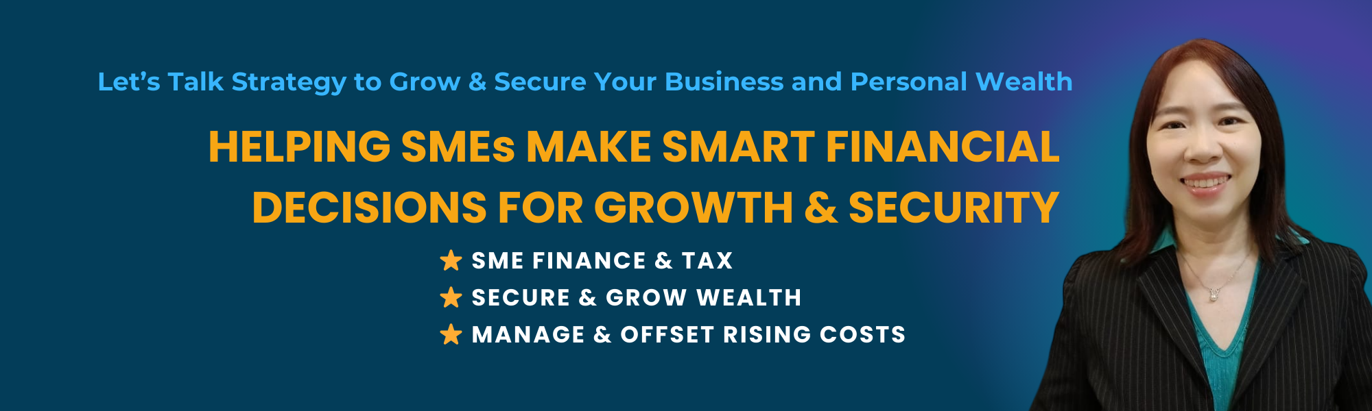Helping SMEs with smart financial strategies for growth & security. Let's talk about securing your business and personal wealth! Covering all financial aspects: SME Finance & Tax; Secure & Grow Wealth and Managing & offset rising costs. #SMEFinance #WealthGrowth #BusinessSuccess